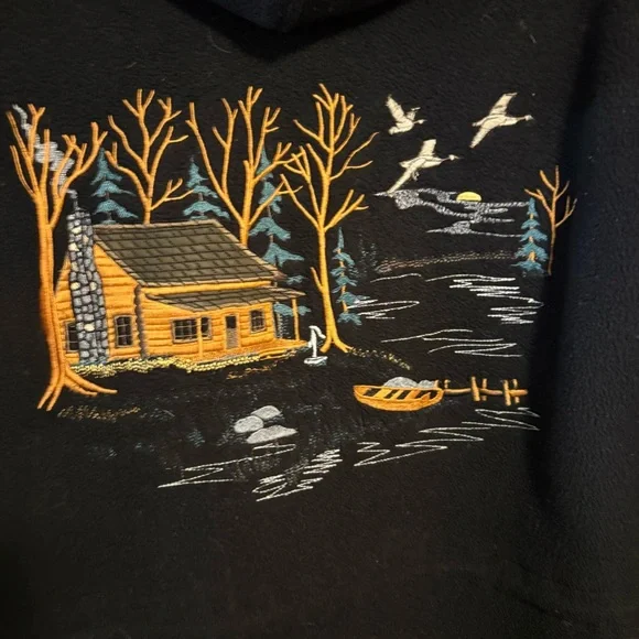 Cabela's Cabin Embroidered Zip-Up Hooded Fleece Jacket Nature Geese Women’s S Sm - Picture 3 of 7